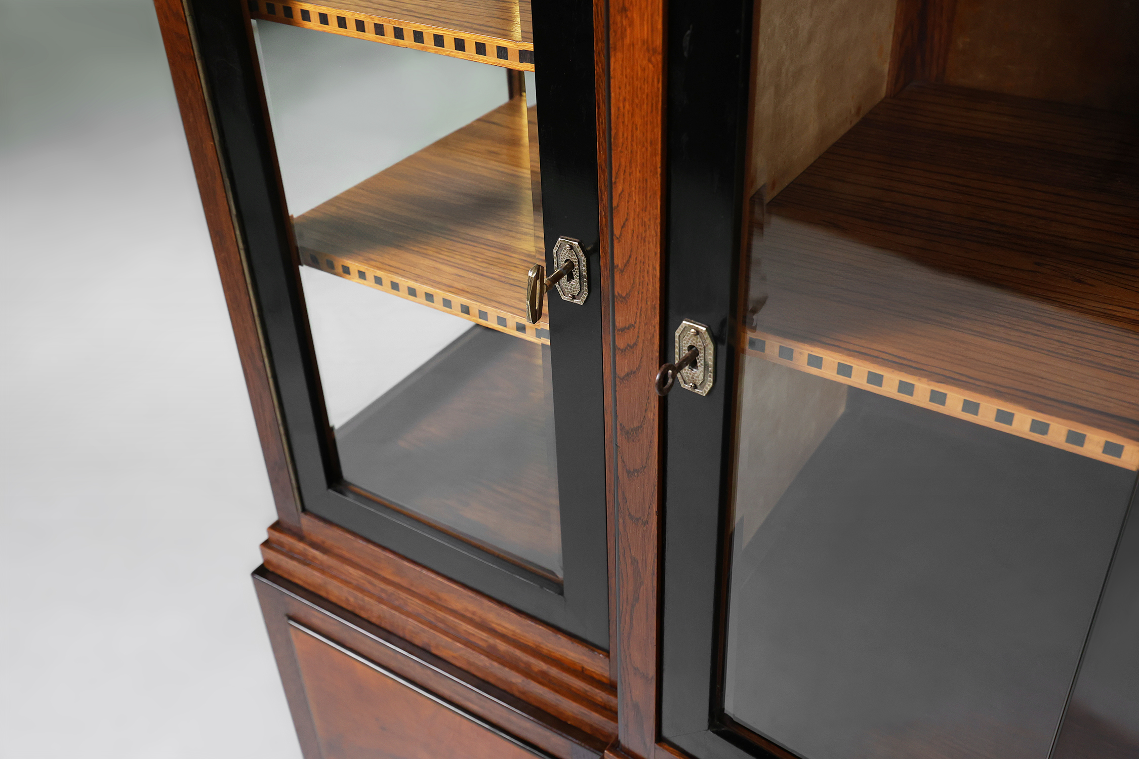 Rare Art Deco cabinet in burl wood with green marble top, France ca. 1930thumbnail